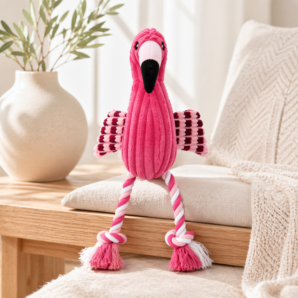 Csipogó Flamingó Kötél Lábakkal - Pink