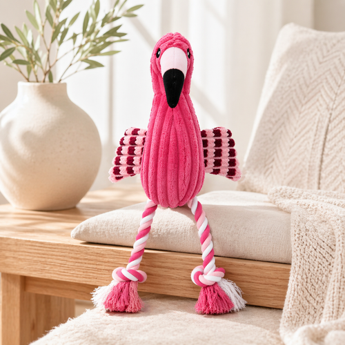Csipogó Flamingó Kötél Lábakkal - Pink