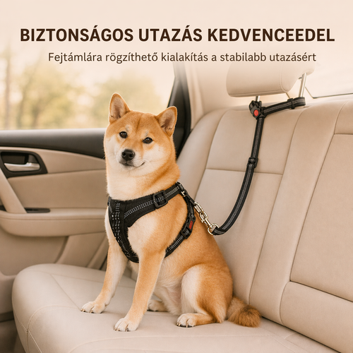 Fejtámlára Rögzíthető Autós Biztonsági Póráz – Fekete