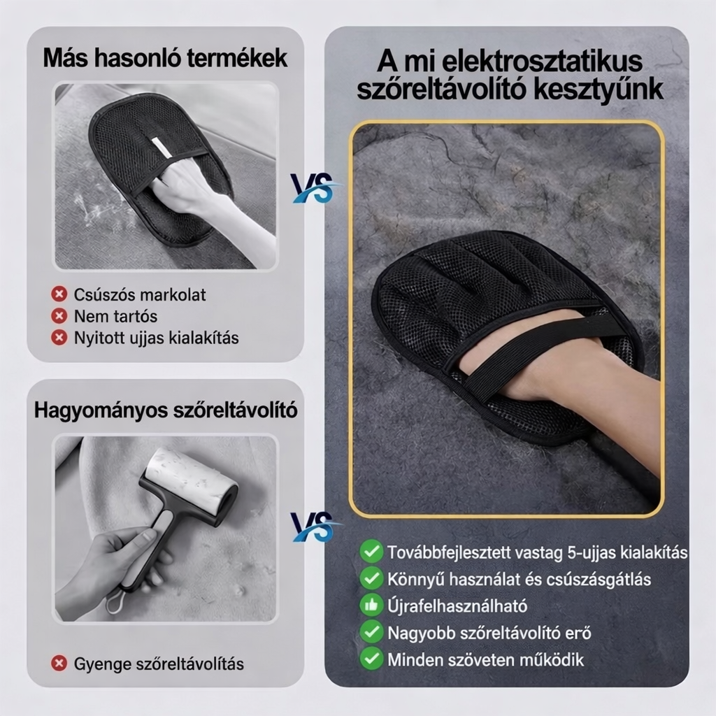 5 Ujjas Szőreltávolító Kesztyű - Fekete